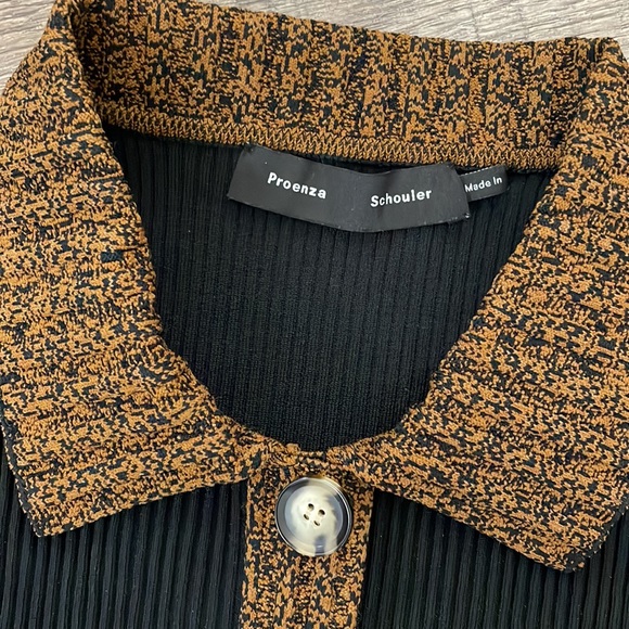 Proenza Schouler Black Ribbed Knit Polo Sweater Top Button Up Size L - Picture 6 of 10